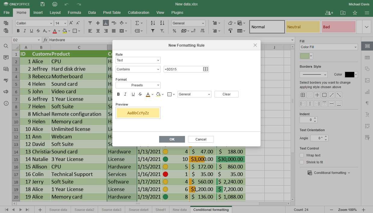 OnlyOffice Docs 6.4 - Conditional Formatting