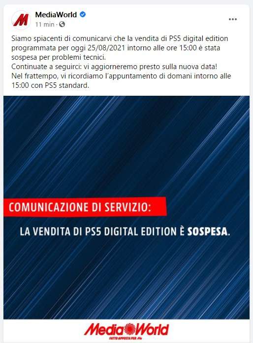 PS5, vendita sospesa su Mediaworld