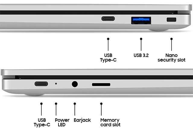 Il Samsung Galaxy Chromebook Go LTE con Chrome OS: le porte di connessione