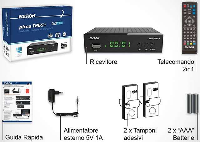 EDISION PICCO T265+, decoder DVB-T2: il contenuto della confezione