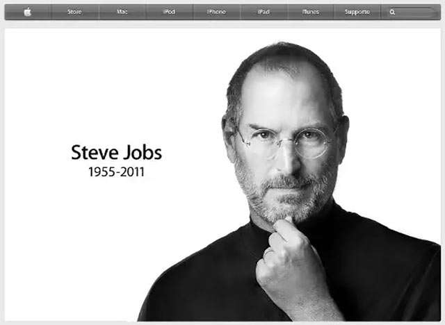 L'omaggio del sito ufficiale Apple a Steve Jobs, nel giorno della sua scomparsa (5 ottobre 2011)