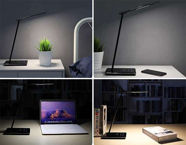 La lampada da scrivania con base per la ricarica wireless