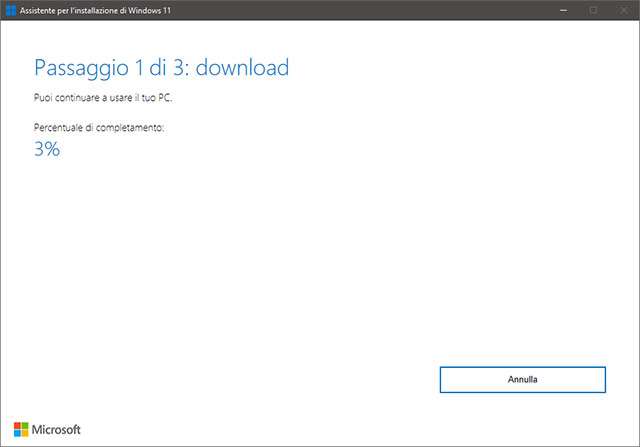 L'assistente per l'installazione di Windows 11