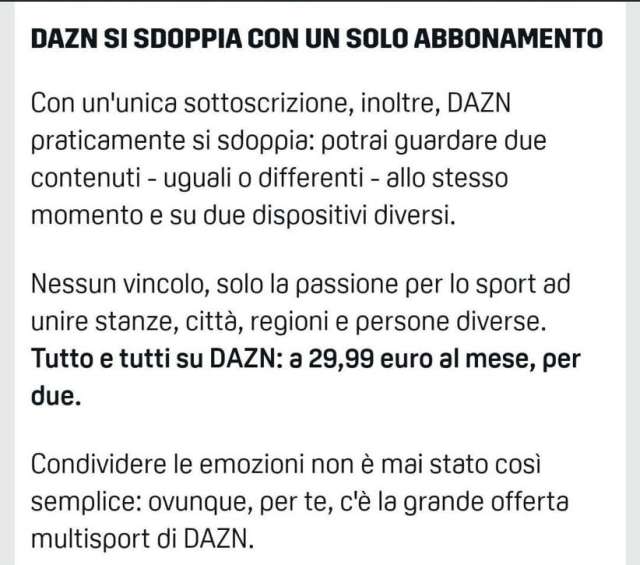 DAZN su due dispositivi