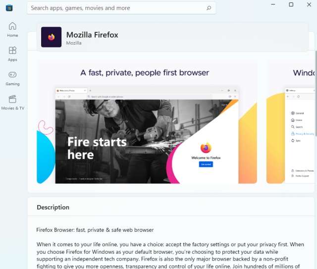 Mozilla Firefox su Microsoft Store