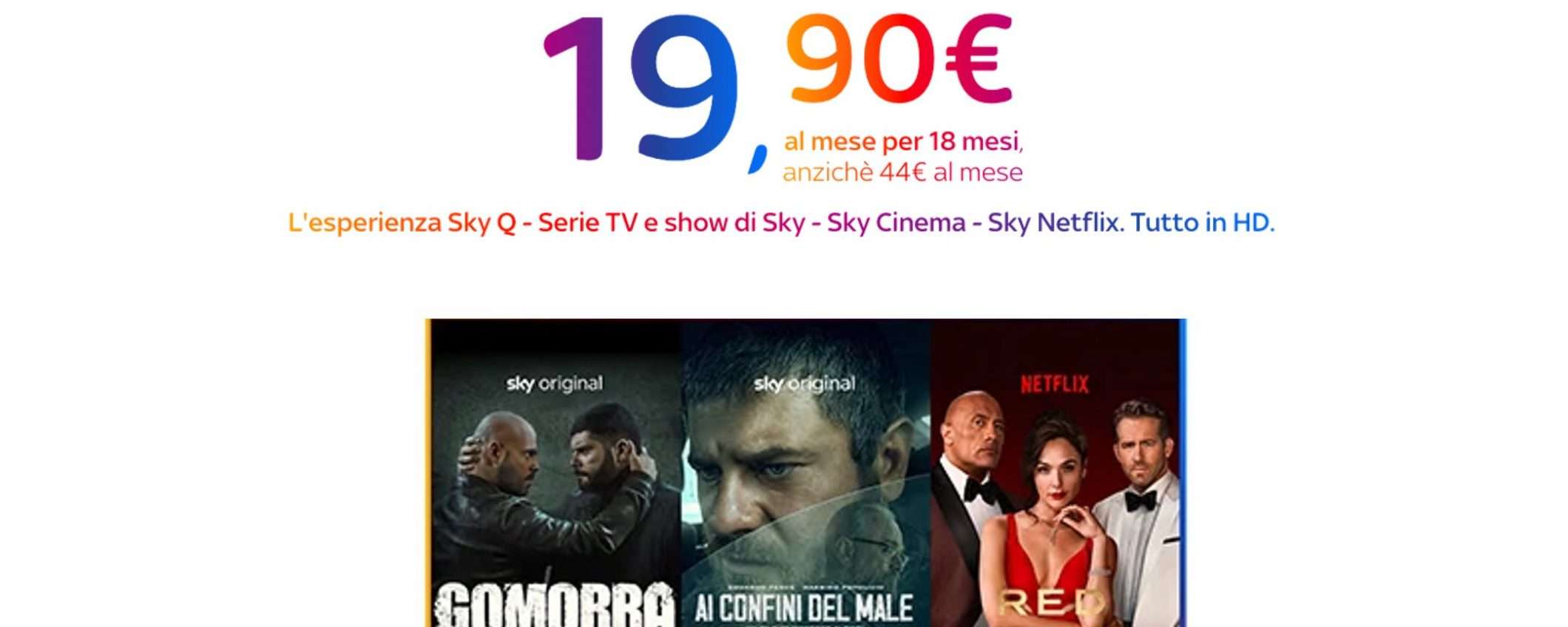 Sky TV + Sky Cinema + Netflix in PROMO a 19,90€