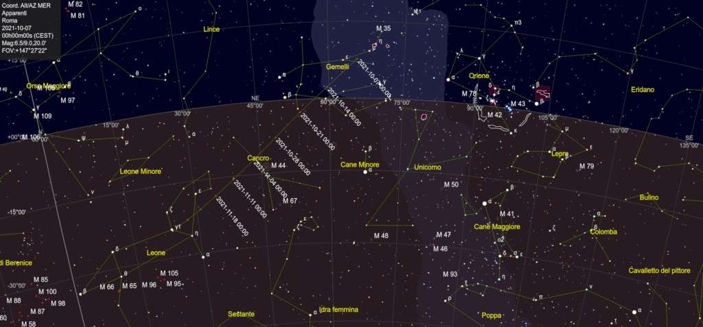 Il percorso della cometa (fonte SkyChart)