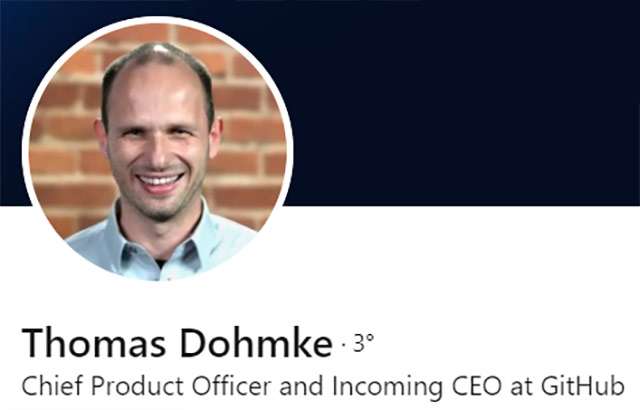 Il profilo di Thomas Dohmke su LinkedIn