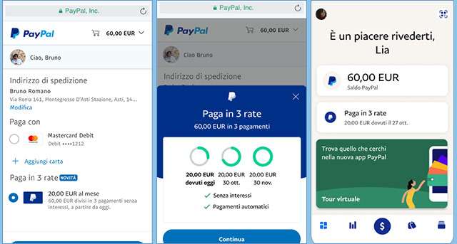 PayPal: la nuova funzionalità Paga in 3 rate