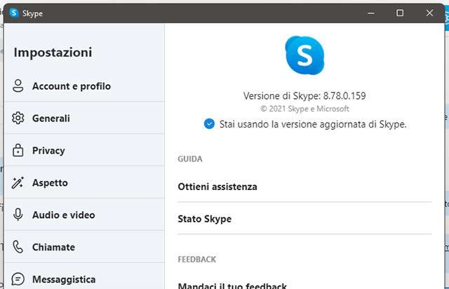 L'ultima versione di Skype su Windows, la release 8.78