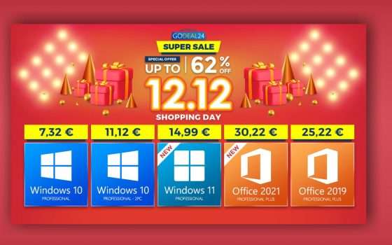 Saldi Double12: Office 2021 a meno di 15€, Windows 10 a 7€