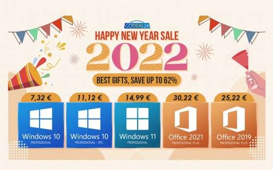 Saldi GoDeal24 di Capodanno: Windows 10 Pro 7,32€, Office 2021 Pro 15€