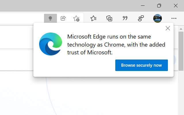 Il messaggio di Edge che invita a non scaricare e installare Chrome