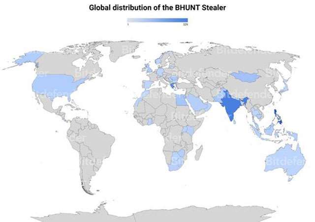 La distribuzione del malware BHUNT a livello geografico
