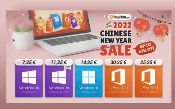 Windows 7€ e Office 2021: 30€ su Keysfan per il capodanno cinese