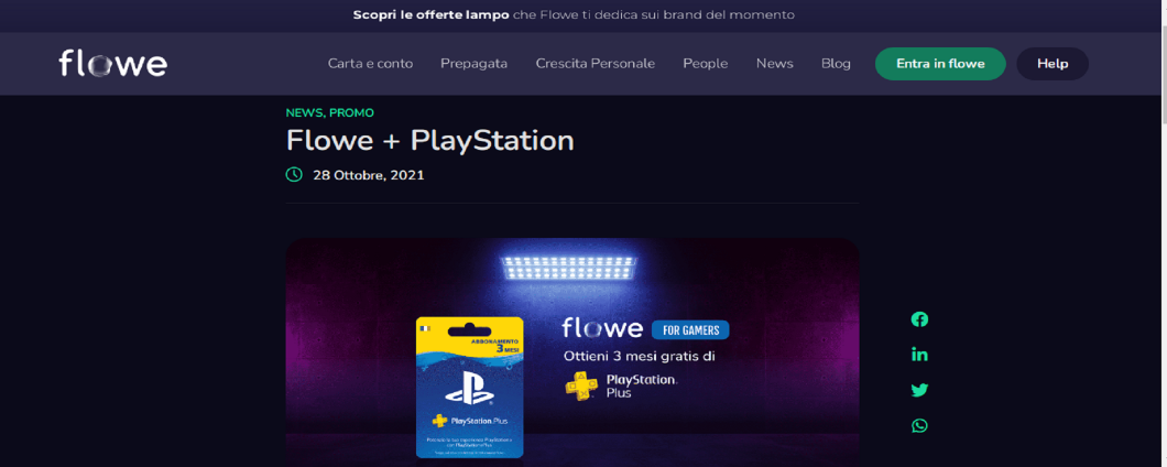 Flowe regala 3 mesi omaggio di Playstation Plus
