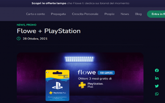 Flowe regala 3 mesi omaggio di Playstation Plus