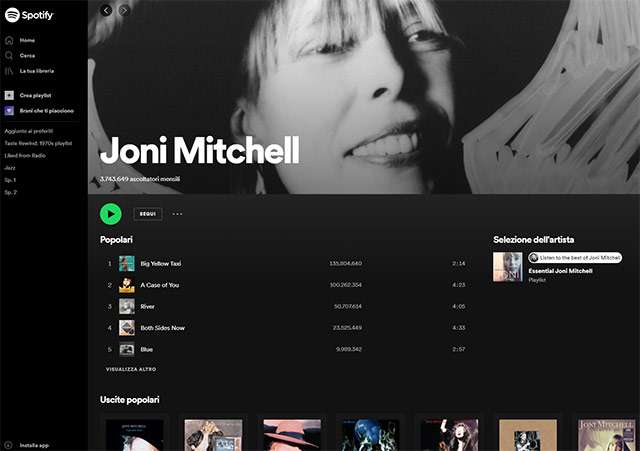 La musica di Joni Mitchell su Spotify