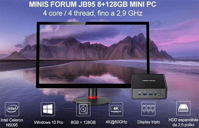 MinisForum JB95: Mini PC con processore Intel e Windows 10 Pro