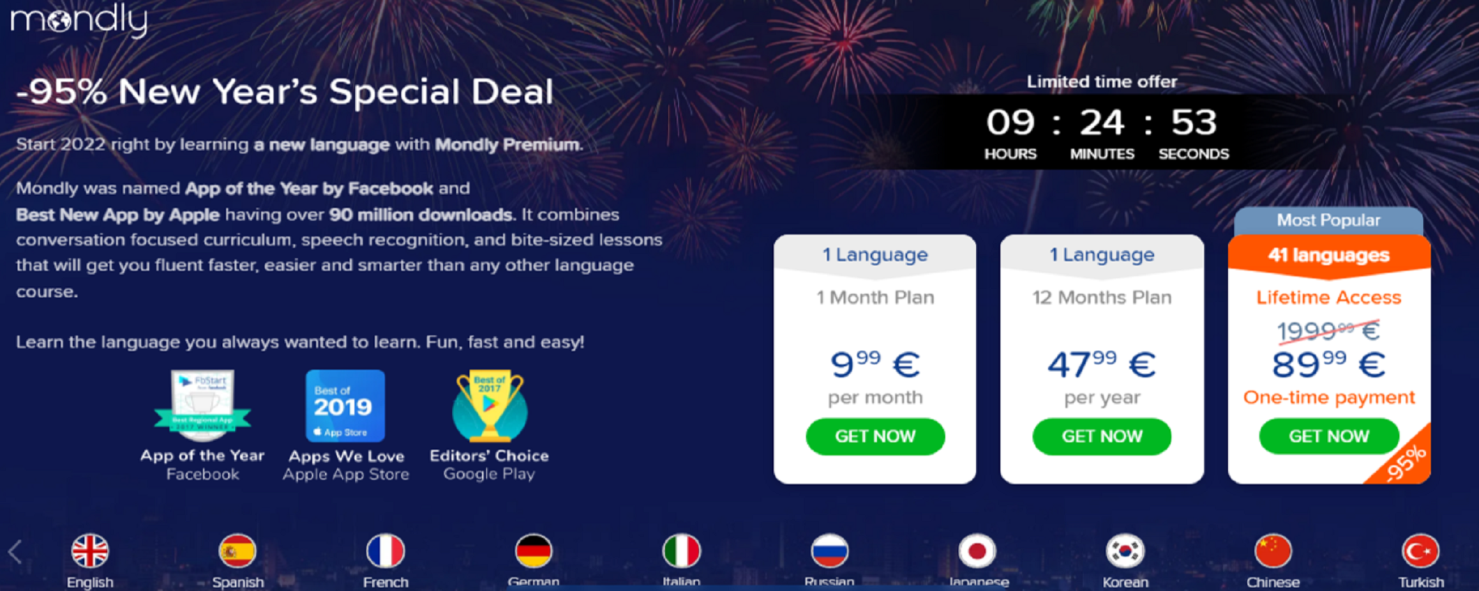 Mondly, impara lingue con lifetime: sconto del 95%