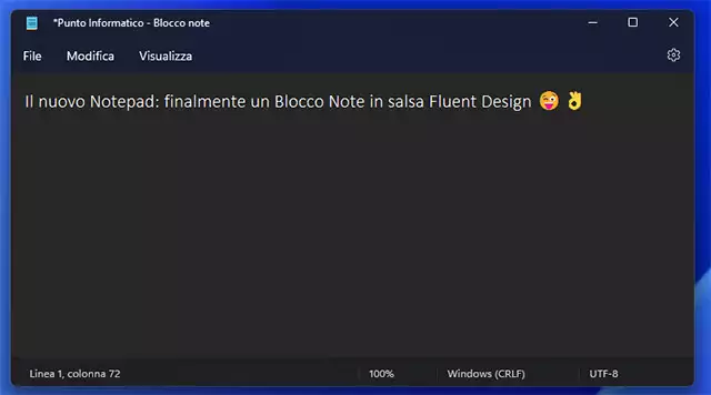 Il nuovo Notepad (Blocco Note) di Windows 11 con supporto agli emoji colorati