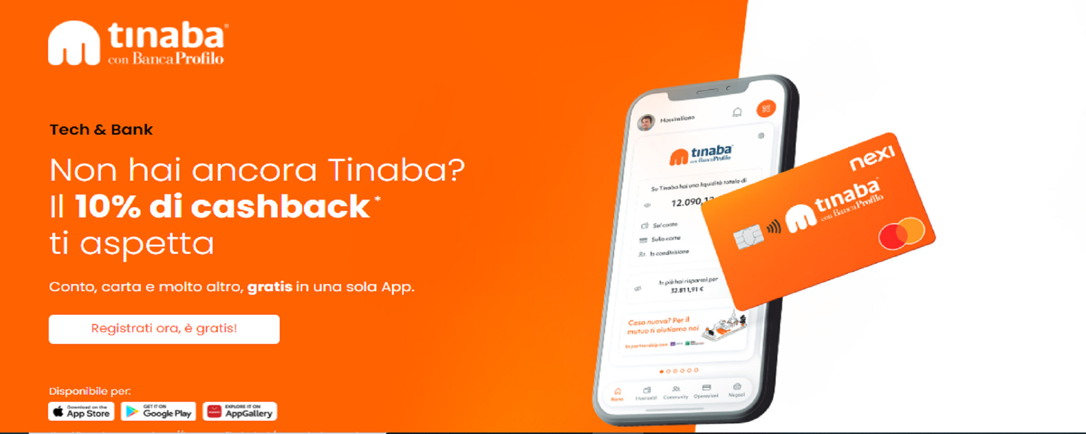 Tinaba: ottieni un conto gratuito con 10% cashback