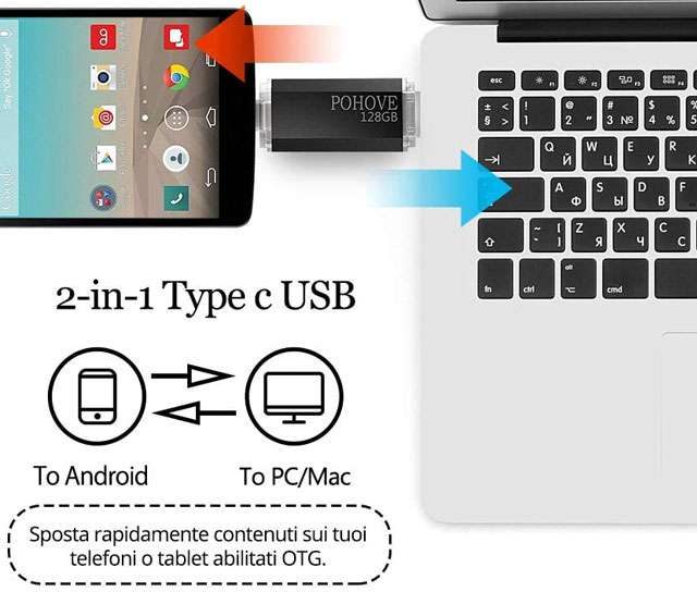 La pendrive (USB-C, USB-A) di POHAVE da 128 GB