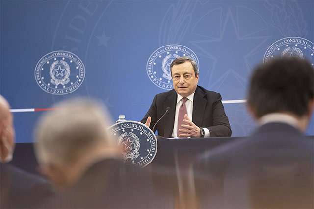 Mario Draghi nella conferenza stampa al termine del Consiglio dei Ministri