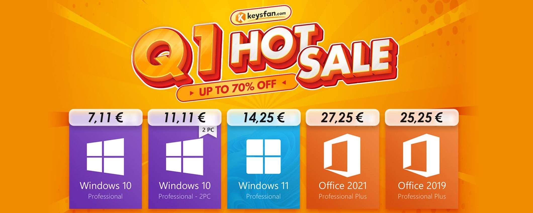Sconti HOT su Keysfan: Windows 7,25€, -62% su altri software Microsoft