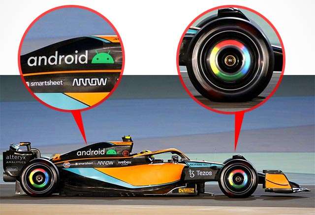 I loghi di Chrome e Android sulla nuova McLaren di Formula 1: Google è il nuovo sponsor della scuderia