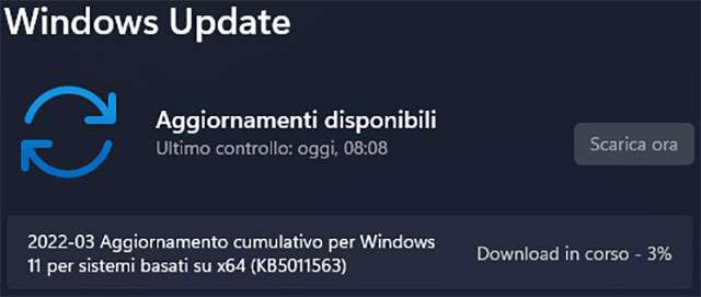 L'aggiornamento KB5011563 per Windows 11