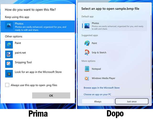 Il box di dialogo in Windows 11 per selezionare l'app con cui aprire un file