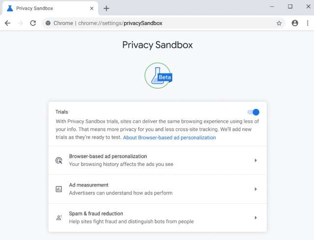 Chrome 101 Beta - Privacy Sandbox