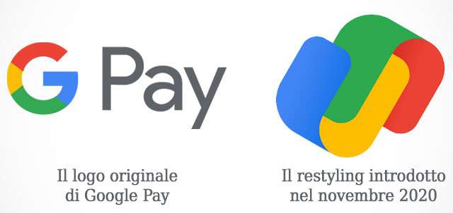 Il logo originale di Google Pay (a sinistra) e il restyling introdotto a novembre 2020 (a destra)