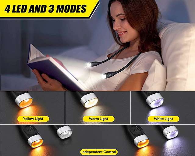 Lampada da lettura con 4 LED e 3 colori