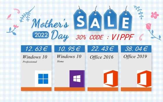 Licenze Windows 10 a 11€, Office 22€: -91% per la festa della mamma
