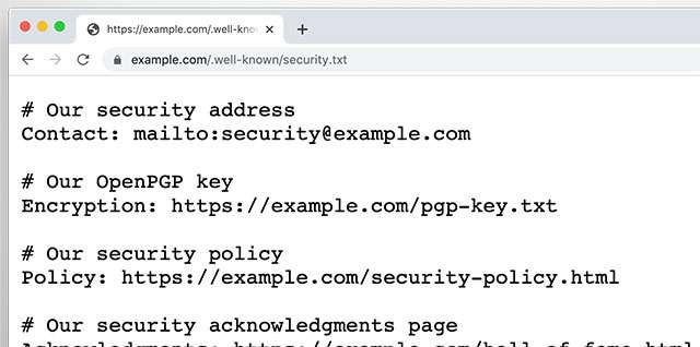 Un esempio del contenuto di security.txt
