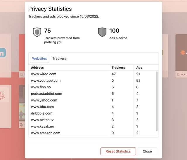 Vivaldi 5.2: Privacy Statistics per monitorare i tracker
