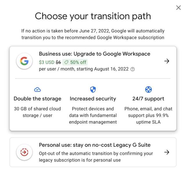 G Suite - transition path