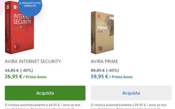 antivirus Avira Internet Security e Avira Prime in sconto del 40% sul piano annuale