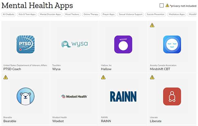 Alcune delle Mental Health Apps analizzate da Mozilla