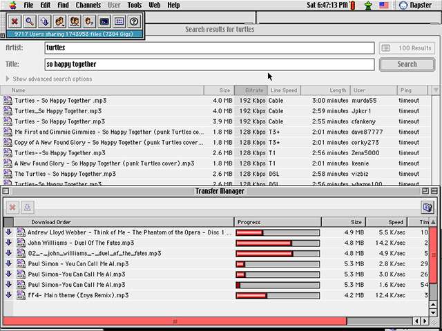 Uno screenshot di Napster su iBook dal 2001