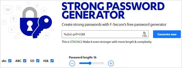 Il generatore gratuito di password forti offerto da F-Secure