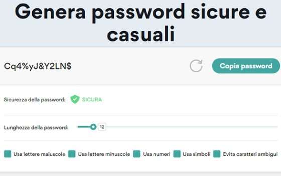 Il generatore di password offerto da NordPass