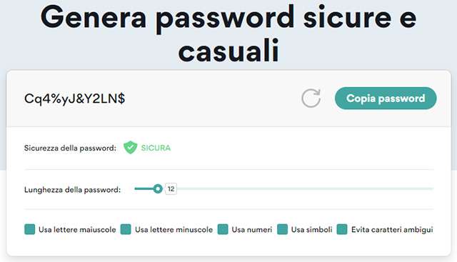 Il generatore di password offerto da NordPass