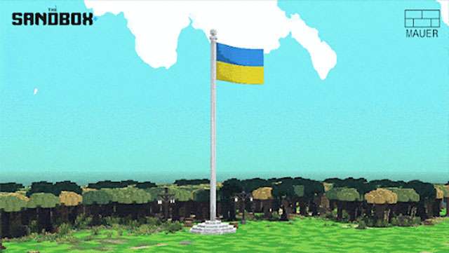 La bandiera dell'Ucraina nel metaverso di The Sandbox