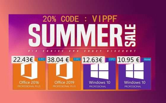 Sconti d'Estate: licenza lifetime Windows 10 a soli 11€, Office a 22€!