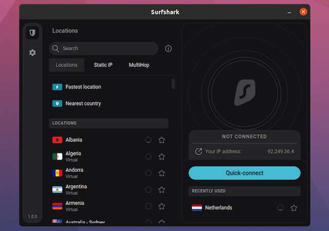 La nuova interfaccia grafica di Surfshark per Linux