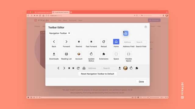 Vivaldi toolbar editor