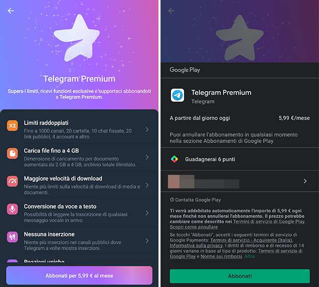Telegram Premium: il prezzo dell'abbonamento mensile è 5,99 euro